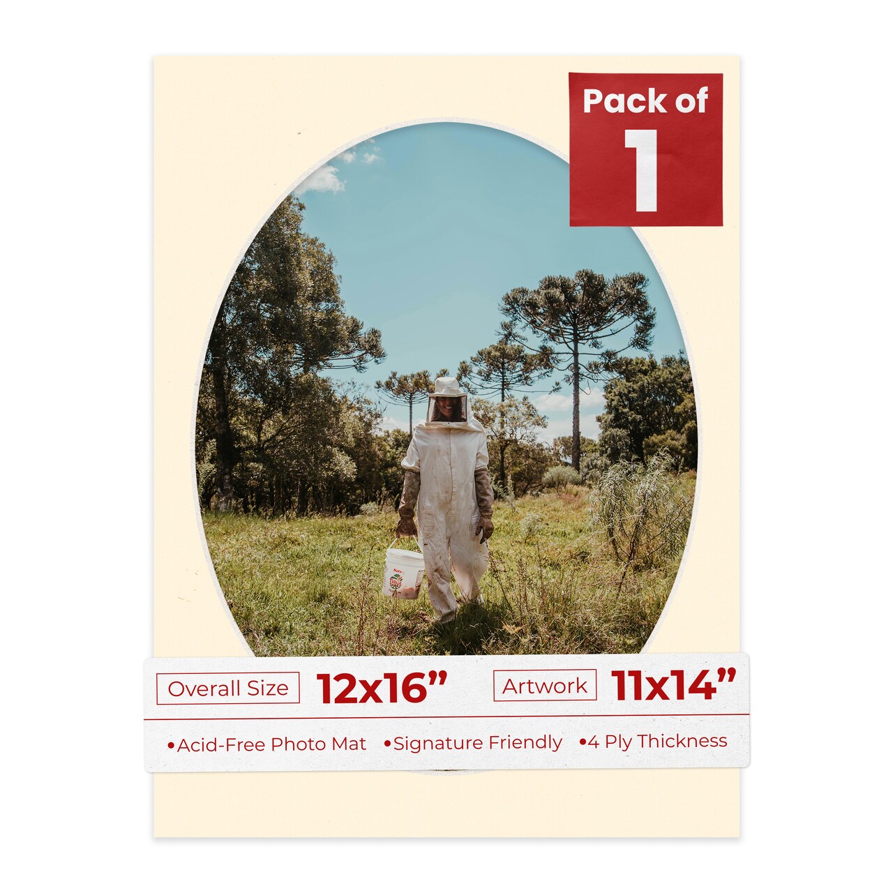 Bamboo Beige Mat Board for 12x16 Frames - Oval Opening for 11x14 Photos